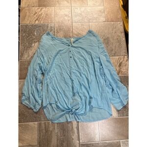 Grand Greene Blue Tie Front Button Up Shirt Top Womens XL